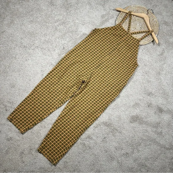 Known Supply Women’s Organic Cotton Cadence Overall Retro in Apricot Plaid M - Picture 3 of 14